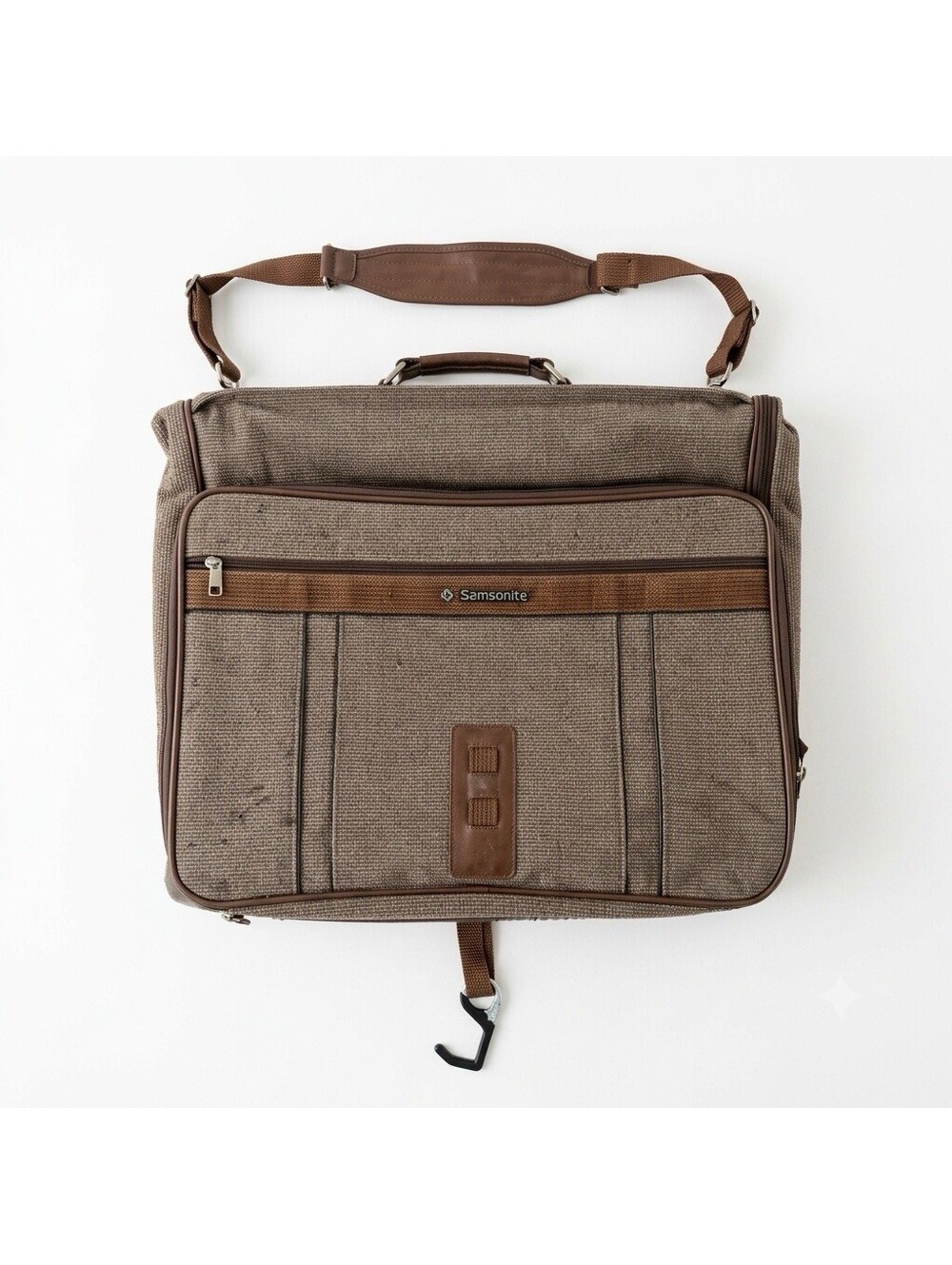 Samsonite Vintage Brown Tweed Garment Bag Travel Suitcase Shoulder Strap
